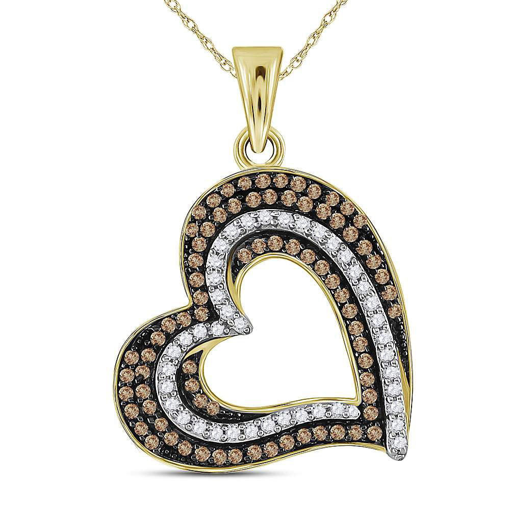 10kt Yellow Gold Women's Brown Diamond Heart Pendant 3/8 ctw