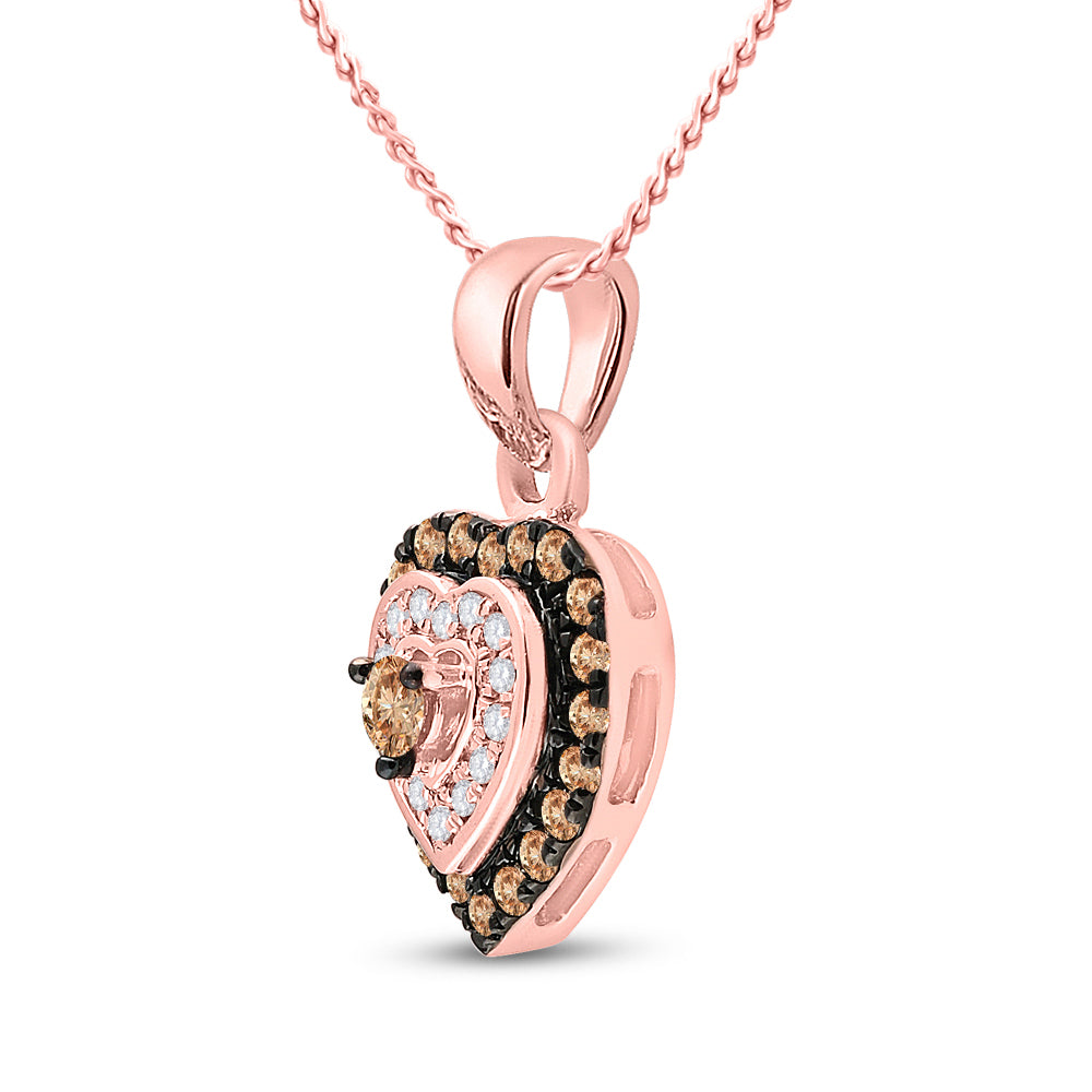 10kt Rose Gold Women's Brown Diamond Heart Pendant 1/3 ctw