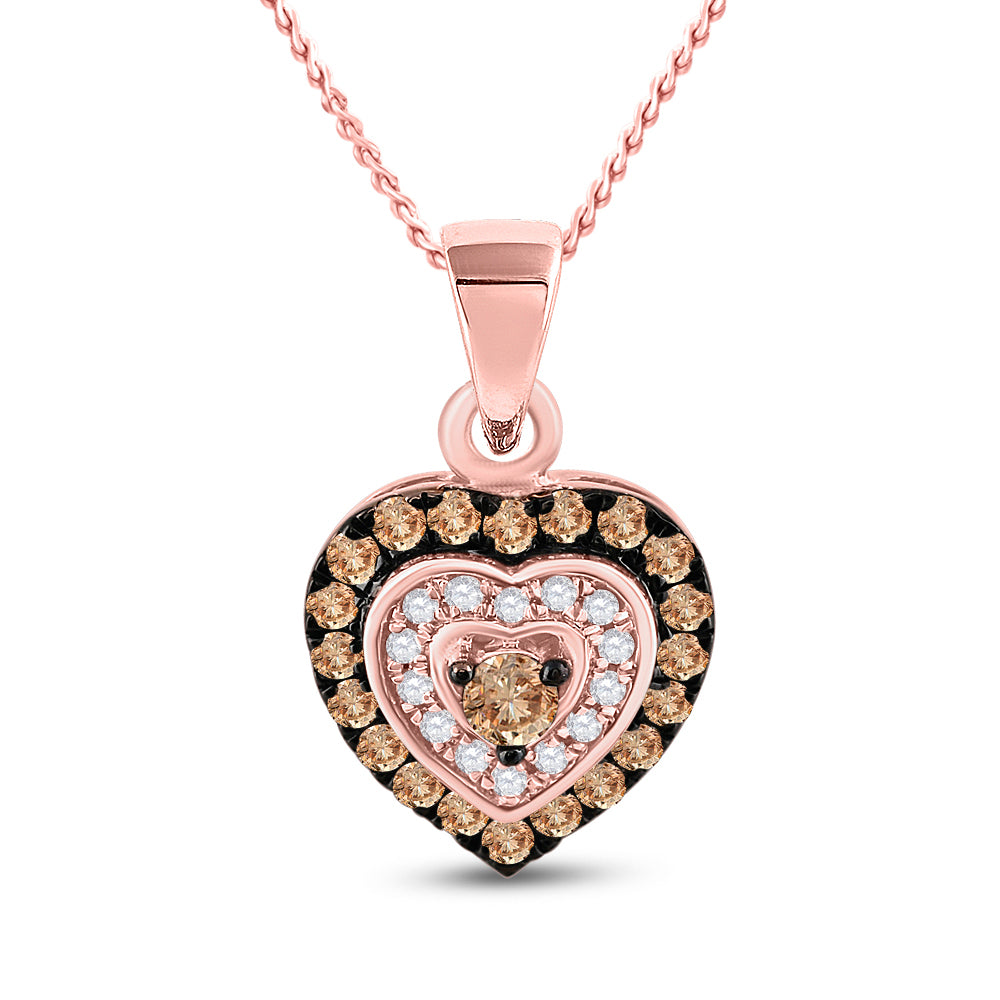 10kt Rose Gold Women's Brown Diamond Heart Pendant 1/3 ctw - view 2