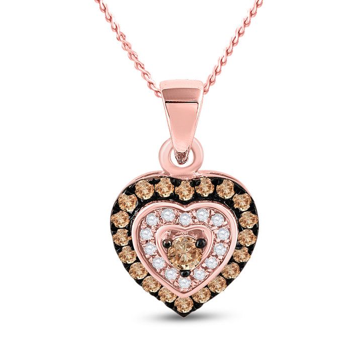 10kt Rose Gold Women's Brown Diamond Heart Pendant 1/3 ctw - view 2