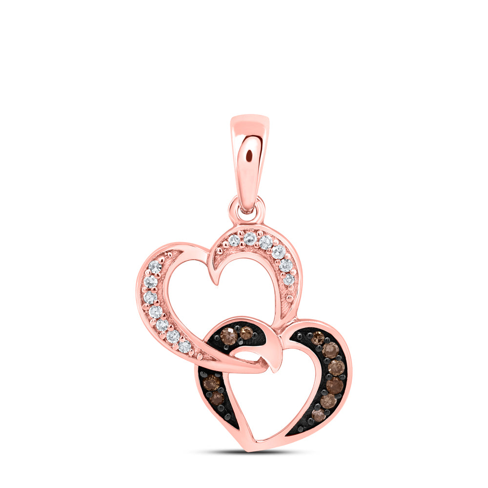 14K Rose Gold Women's Brown Diamond Heart Charm Pendant 1/8 ctw