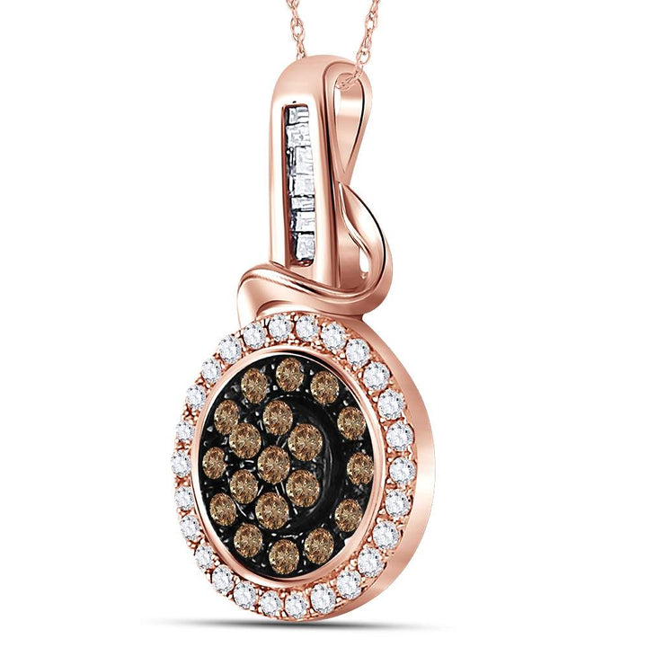 14kt Rose Gold Women's Brown Diamond Circle Cluster Pendant 3/8 ctw