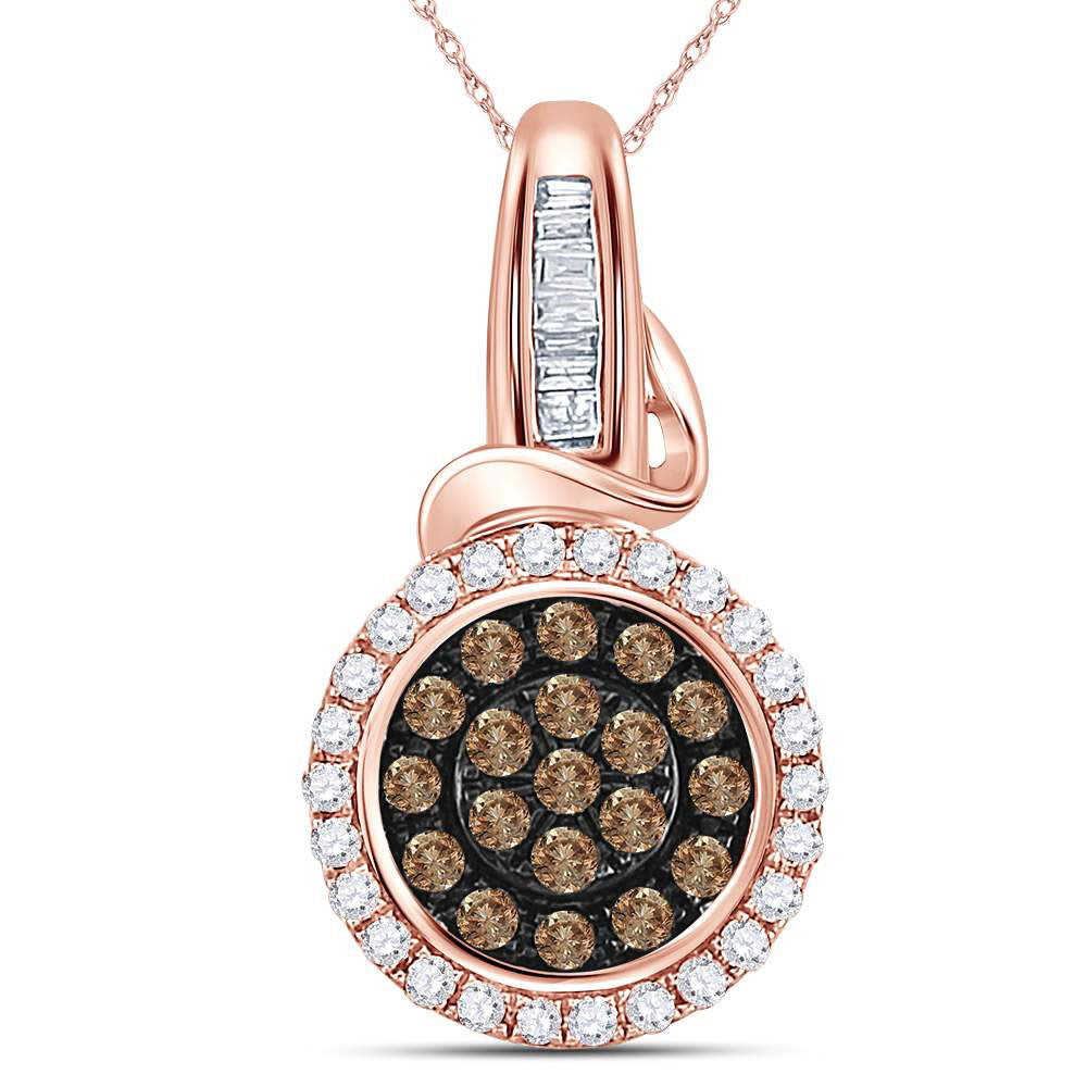 14kt Rose Gold Women's Brown Diamond Circle Cluster Pendant 3/8 ctw - view 3