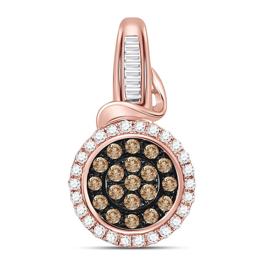10kt Rose Gold Women's Brown Diamond Fashion Cluster Pendant 3/8 ctw - view 3
