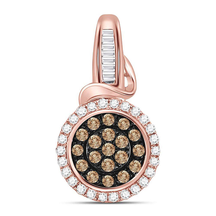 10kt Rose Gold Women's Brown Diamond Fashion Cluster Pendant 3/8 ctw - view 3