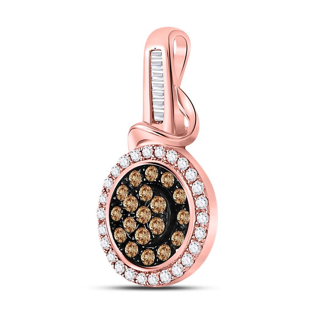 10kt Rose Gold Women's Brown Diamond Fashion Cluster Pendant 3/8 ctw - view 2