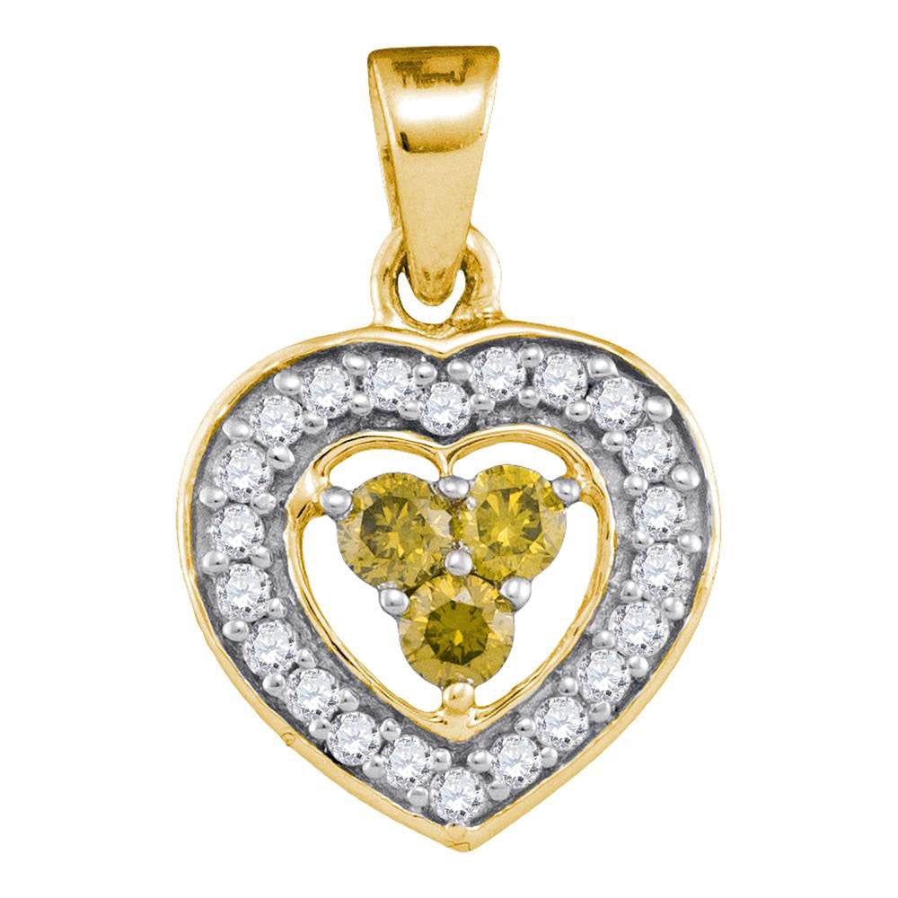 10kt Yellow Gold Women's Yellow Color Enhanced Diamond Heart Frame Pendant 1/3 ctw