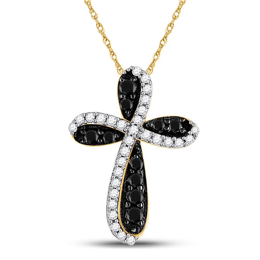 10kt Yellow Gold Women's Black Color Enhanced Diamond Cross Pendant 1 ctw