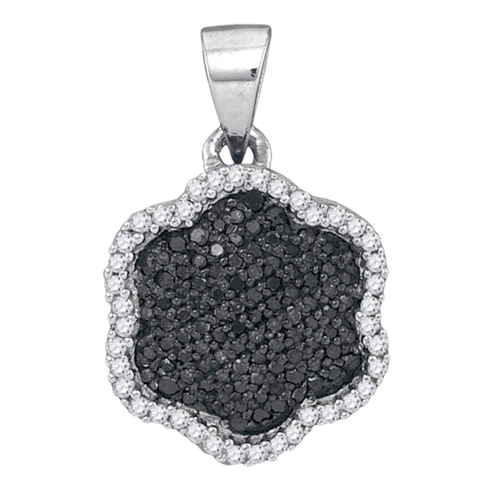 10kt White Gold Women's Black Color Enhanced Diamond Hexagon Cluster Pendant 1/4 ctw