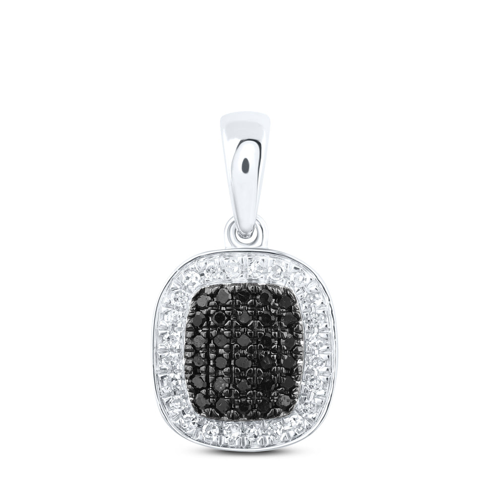 10kt White Gold Women's Black Color Enhanced Diamond Cluster Pendant 1/4 ctw