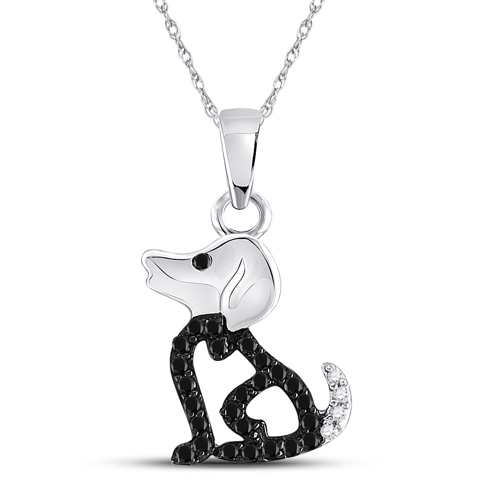 10k White Gold Black Color Enhanced Diamond Women's Puppy Doggy Dog Canine Pendant 1/8 ctw