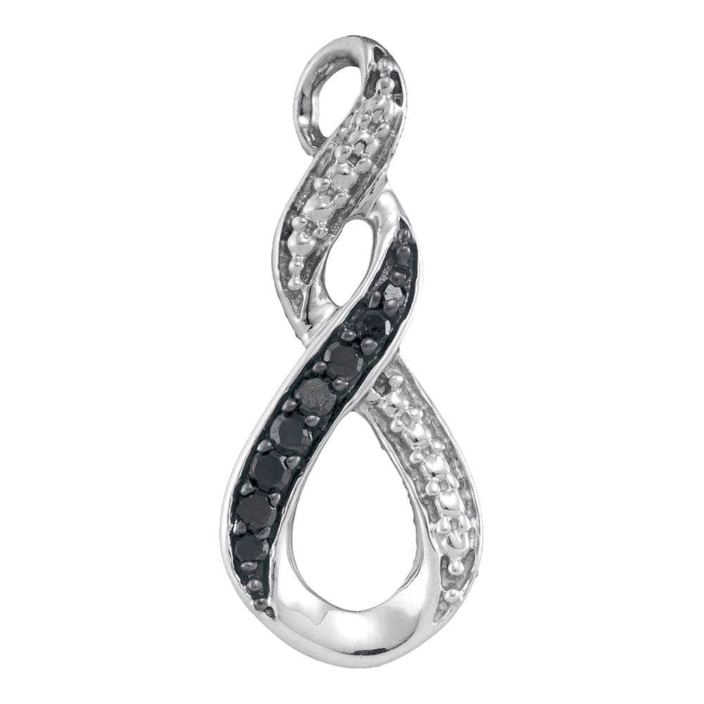 10kt White Gold Women's Black Color Enhanced Diamond Vertical Infinity Pendant 1/12 ctw