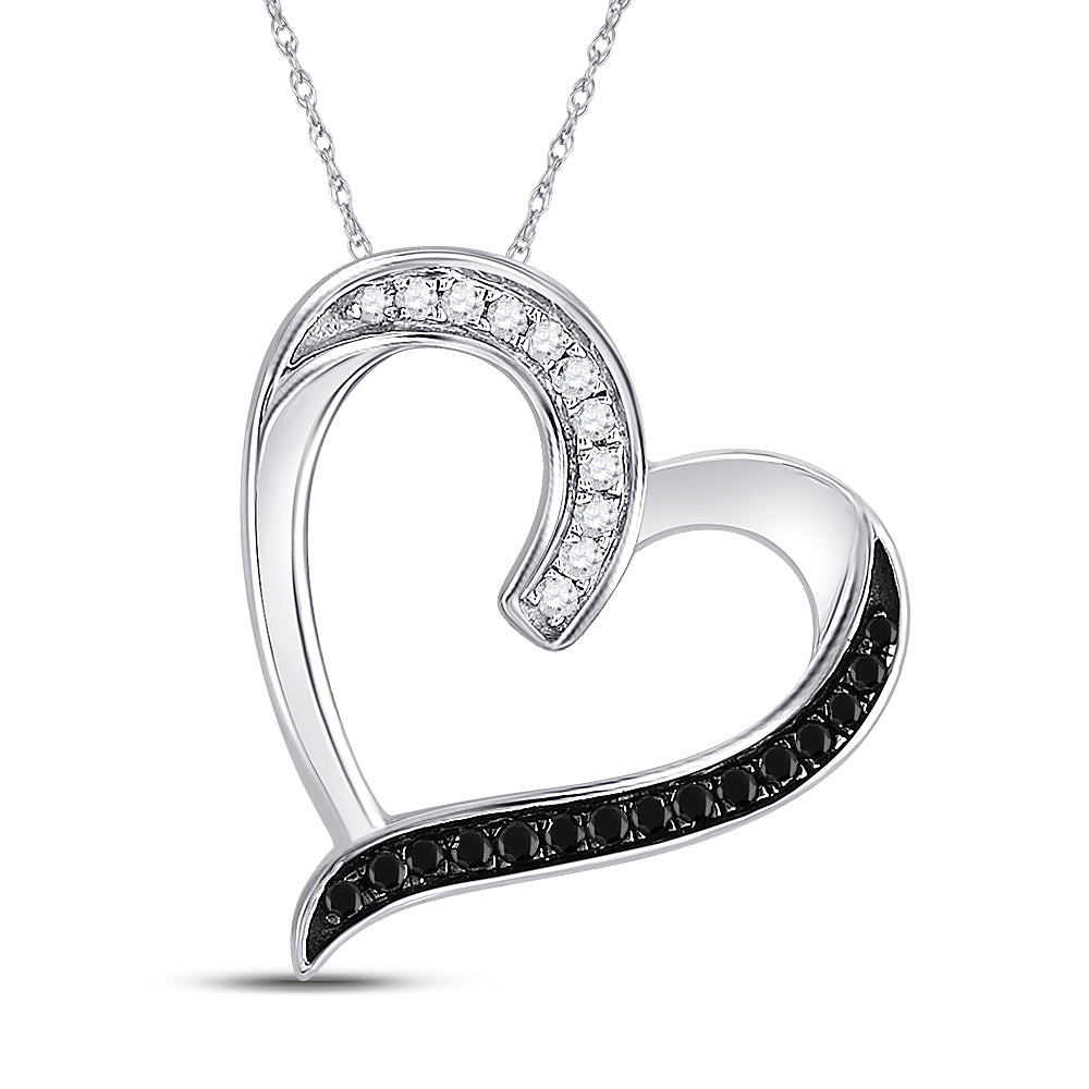 10kt White Gold Women's Black Color Enhanced Diamond Heart Pendant 1/5 ctw
