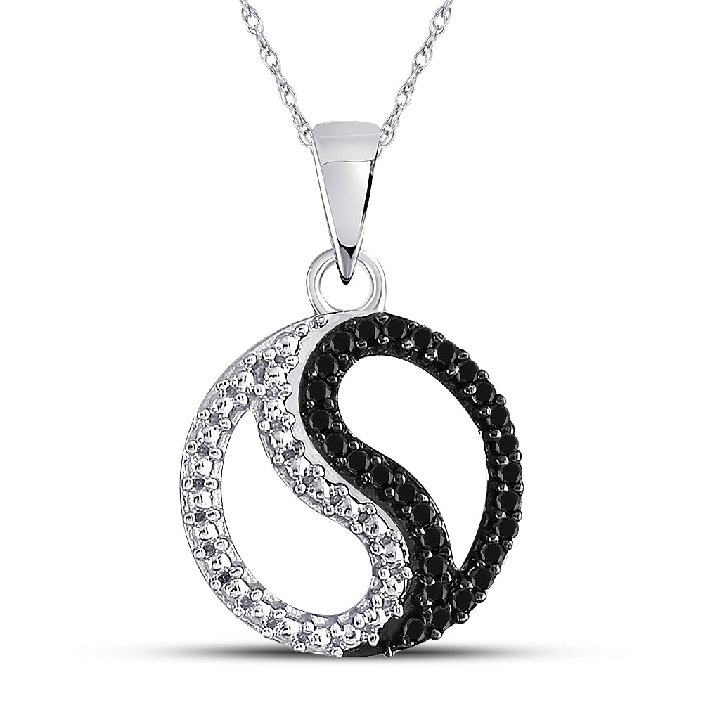 10kt White Gold Women's Black Color Enhanced Diamond Ying Yang Circle Pendant 1/10 ctw