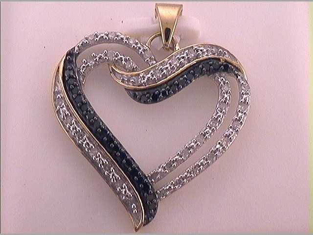 10kt Yellow Gold Women's Color Enhanced Black Diamond Heart Fashion Pendant 1/3 ctw