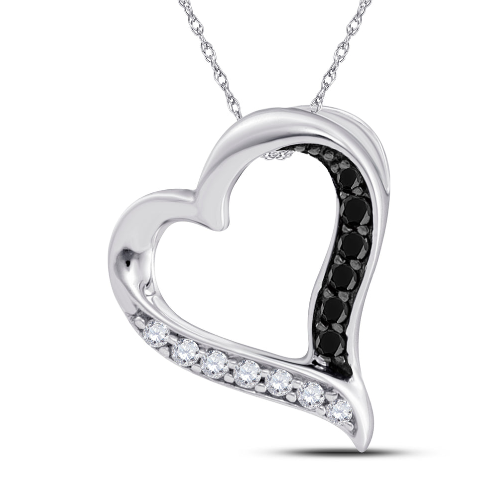 10kt White Gold Women's Black Color Enhanced Diamond Heart Pendant 1/8 ctw - view 2