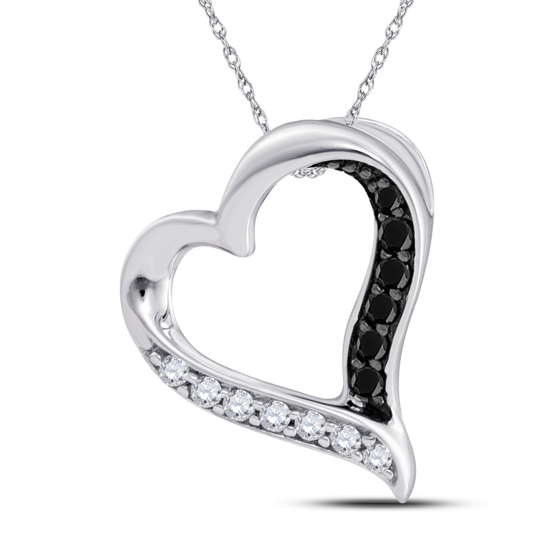 10kt White Gold Women's Black Color Enhanced Diamond Heart Pendant 1/8 ctw - view 2
