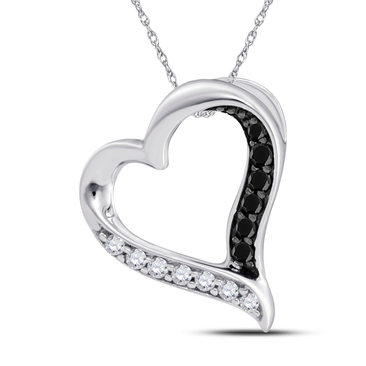 10kt White Gold Women's Black Color Enhanced Diamond Heart Pendant 1/8 ctw - view 2