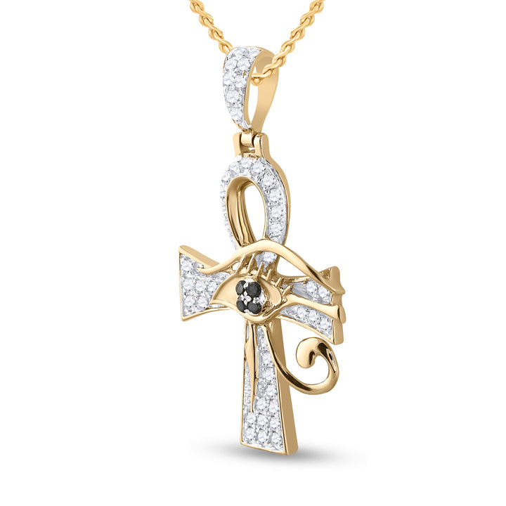 10kt Yellow Gold Men's Colored Black Diamond Cross Charm 1/2 ctw