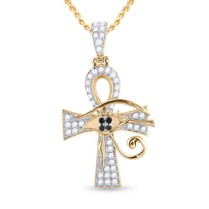 10kt Yellow Gold Men's Colored Black Diamond Cross Charm 1/2 ctw - view 2