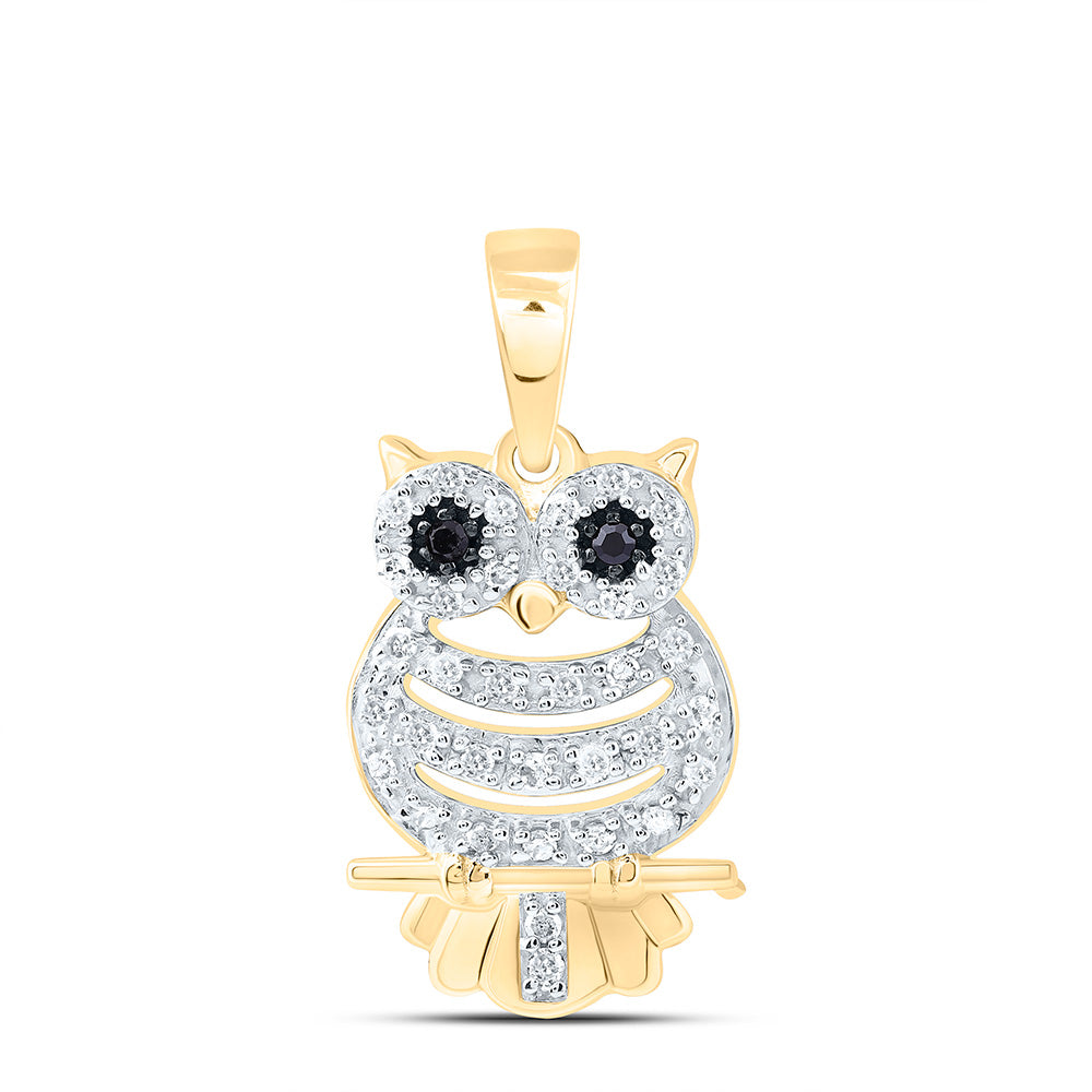 10kt Yellow Gold Women's Diamond Owl Pendant 1/6 ctw - view 2
