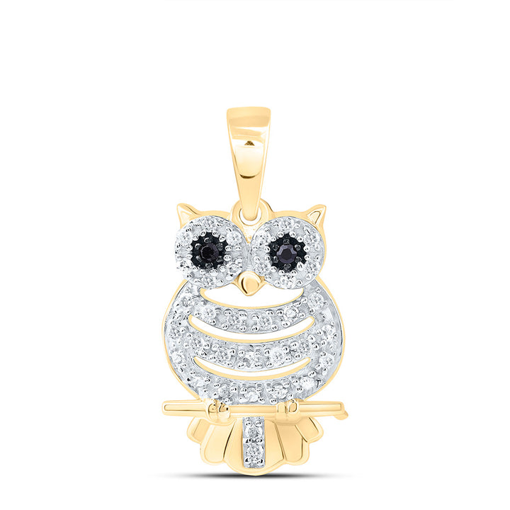 10kt Yellow Gold Women's Diamond Owl Pendant 1/6 ctw - view 2