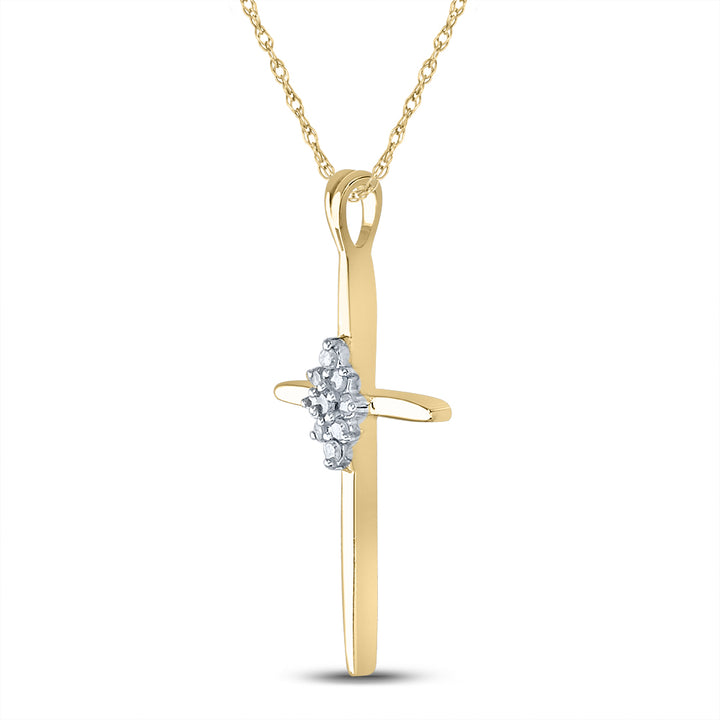 10kt Yellow Gold Women's Diamond Cross Religious Pendant 1/12 ctw