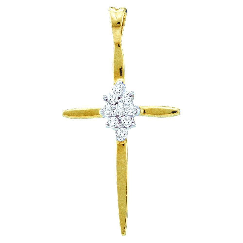 14kt Yellow Gold Women's Diamond Cross Faith Pendant 1/12 ctw