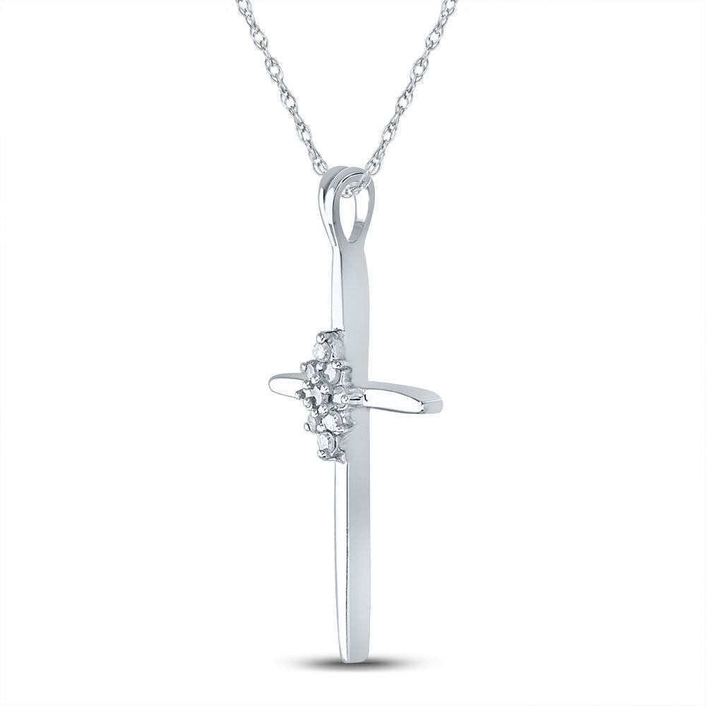 10k White Gold Women's Diamond Cluster Cross Pendant 1/12 ctw