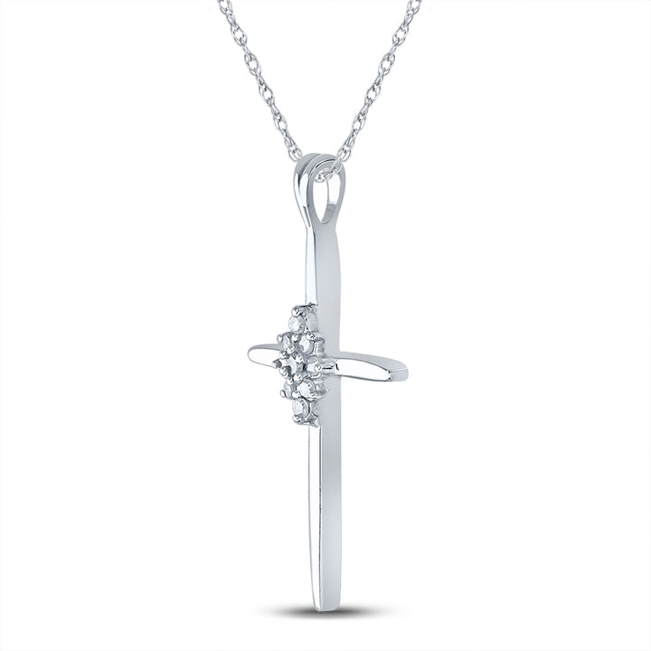 10k White Gold Women's Diamond Cluster Cross Pendant 1/12 ctw
