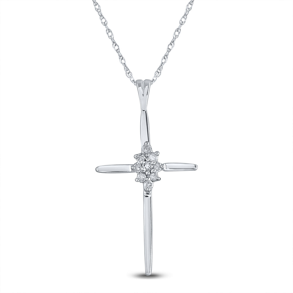 10k White Gold Women's Diamond Cluster Cross Pendant 1/12 ctw - view 2
