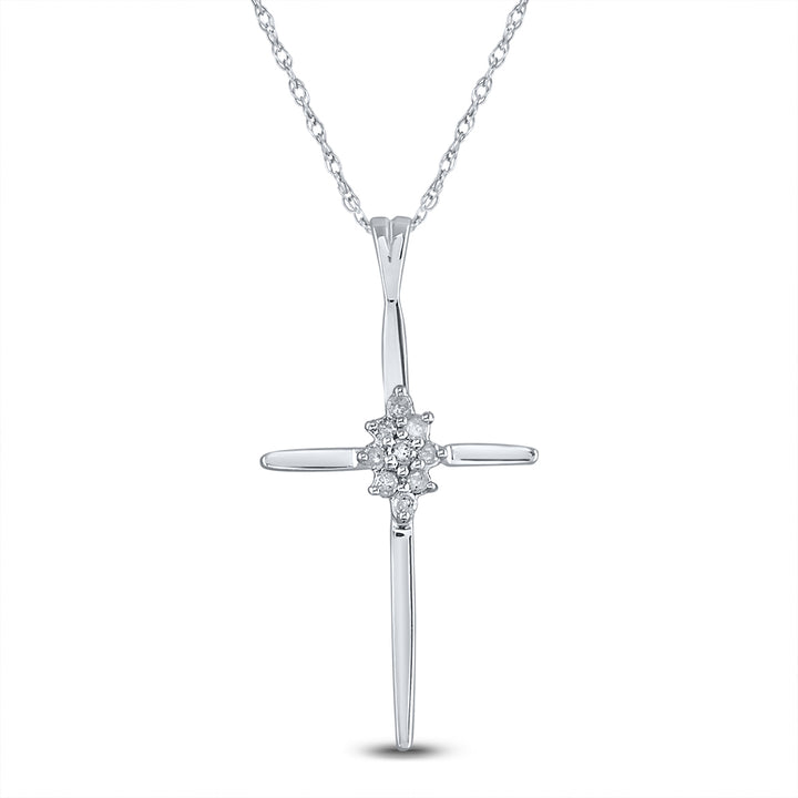10k White Gold Women's Diamond Cluster Cross Pendant 1/12 ctw - view 2