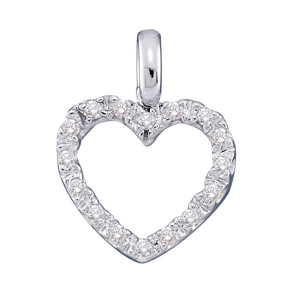 10kt White Gold Women's Round Diamond Heart Pendant 1/10 ctw