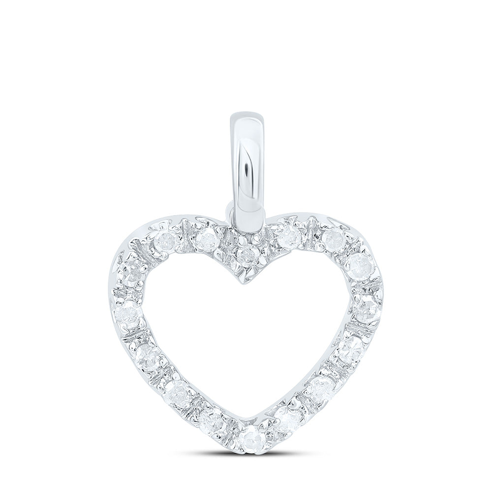 14kt White Gold Women's Round Diamond Heart Pendant 1/10 ctw