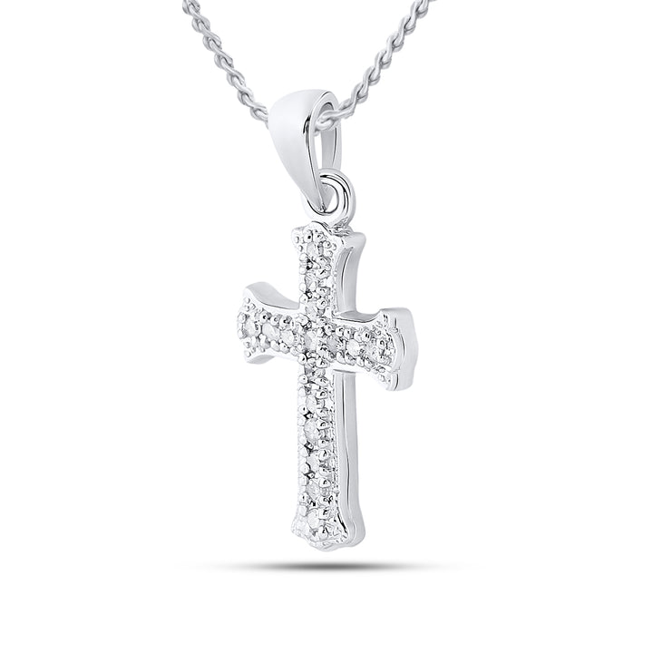 10kt White Gold Women's Diamond Small Scalloped Cross Religious Pendant 1/12 ctw - view 2