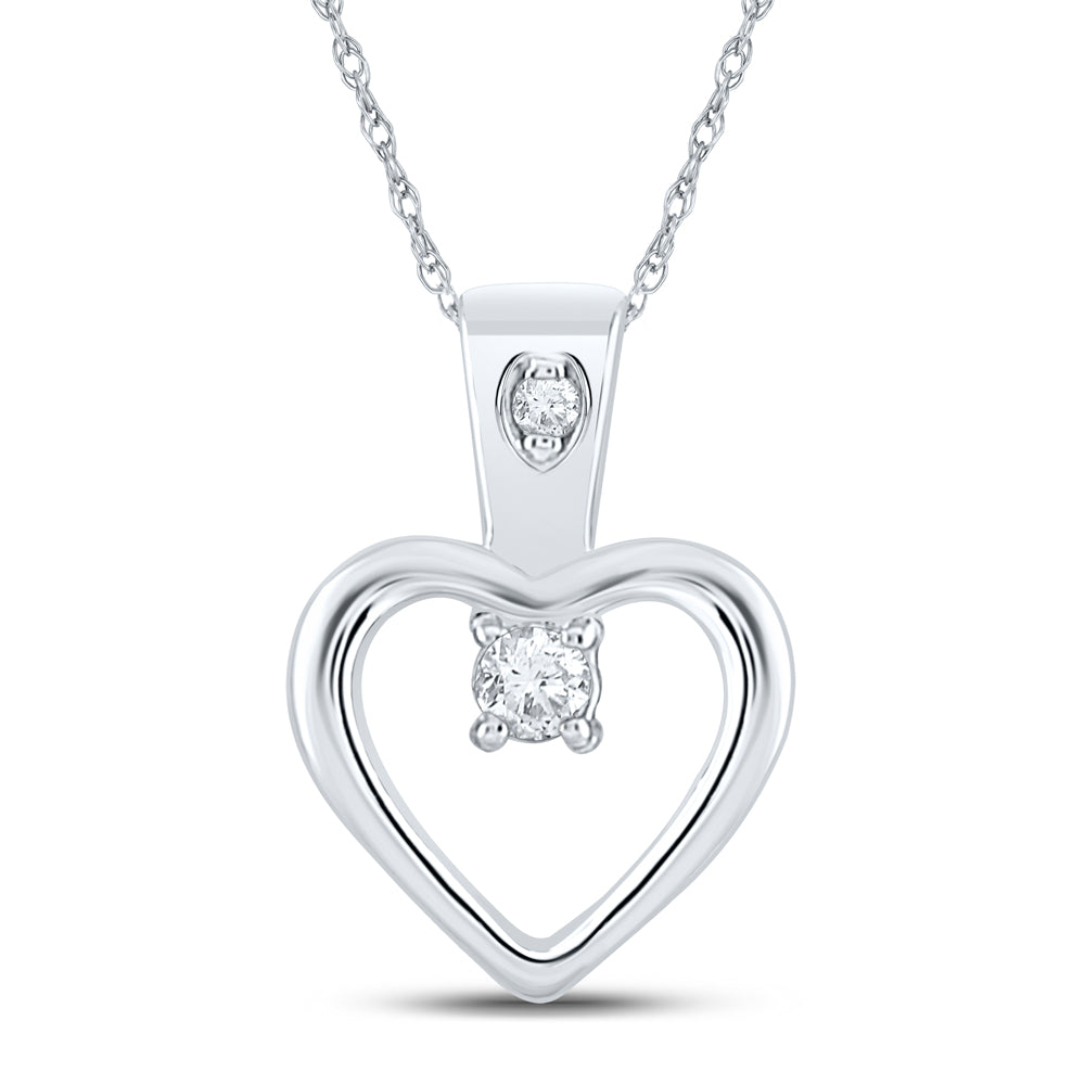 10kt White Gold Women's Diamond Small Heart Pendant 1/20 ctw