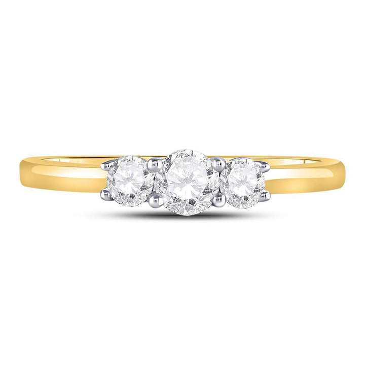 14kt Yellow Gold Womens Round Diamond 3-stone Bridal Wedding Engagement Ring 1/2 Cttw