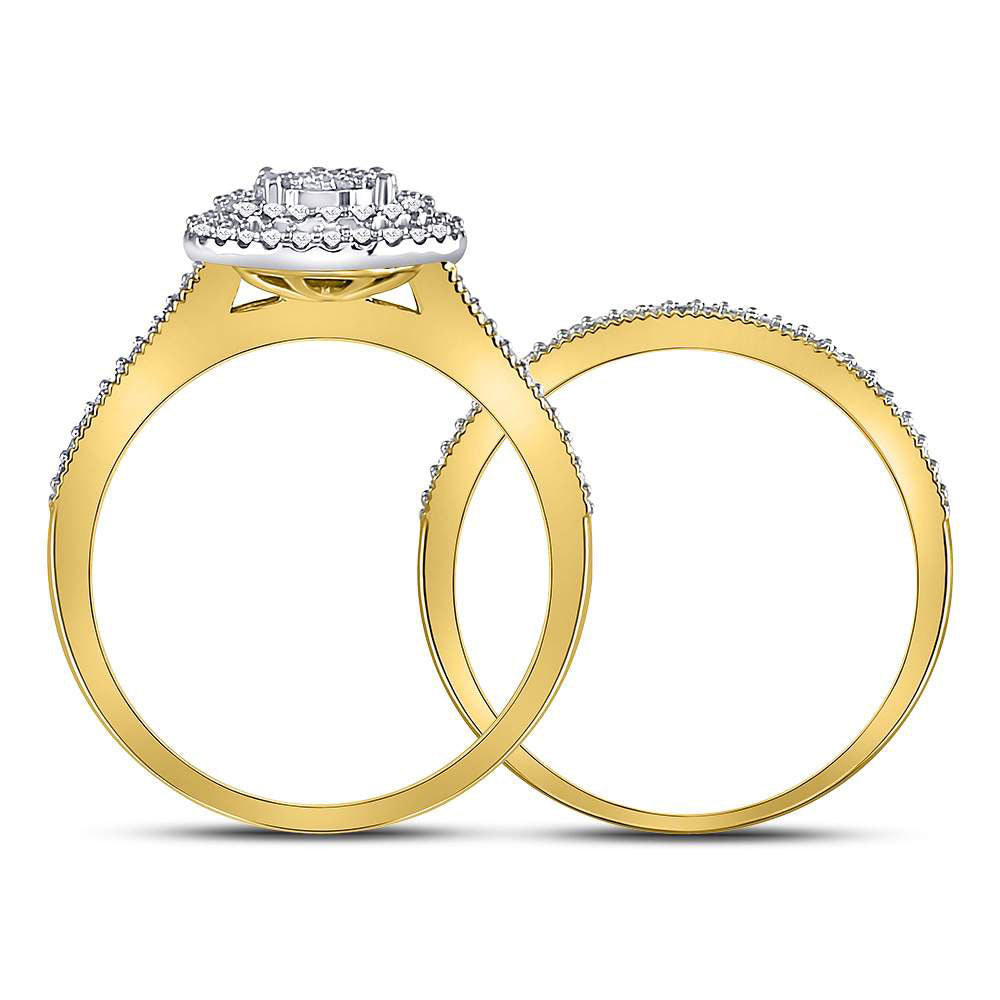 10kt Yellow Gold Womens Round Diamond Cluster Milgrain Bridal Wedding Engagement Ring Band Set 1/3 Cttw
