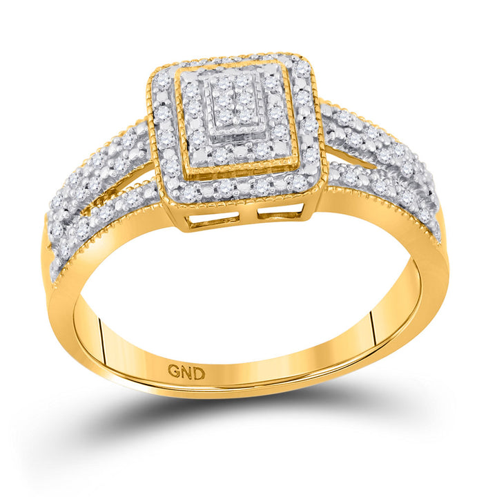 10kt Yellow Gold Womens Round Diamond Square Cluster Bridal Wedding Engagement Ring 1/6 Cttw