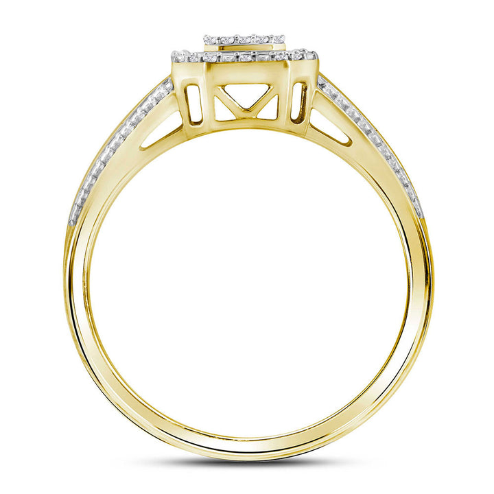 10kt Yellow Gold Womens Round Diamond Square Cluster Bridal Wedding Engagement Ring 1/10 Cttw