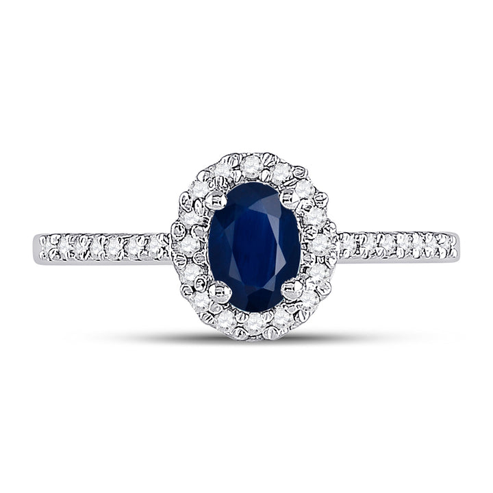 10kt White Gold Womens Oval Lab-Created Blue Sapphire Solitaire Ring 3/4 Cttw