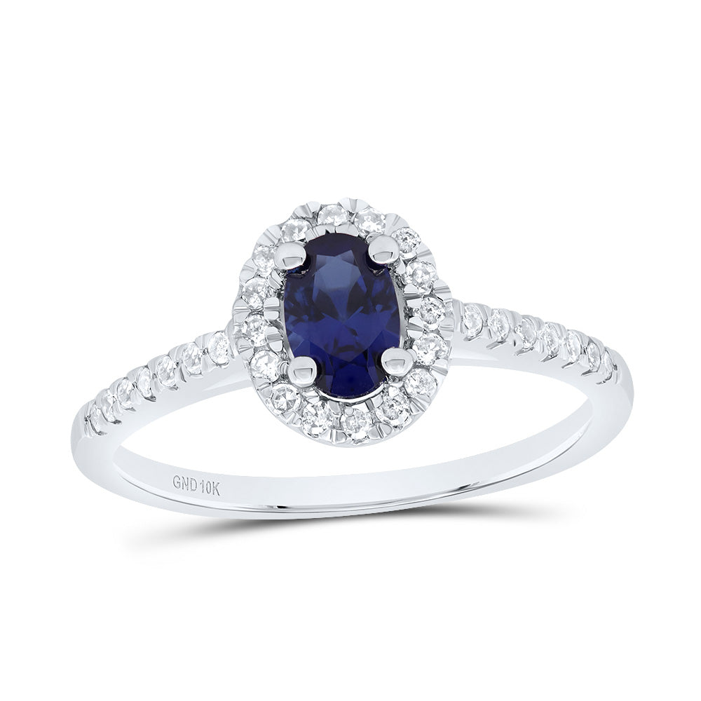 10kt White Gold Womens Oval Lab-Created Blue Sapphire Solitaire Ring 3/4 Cttw