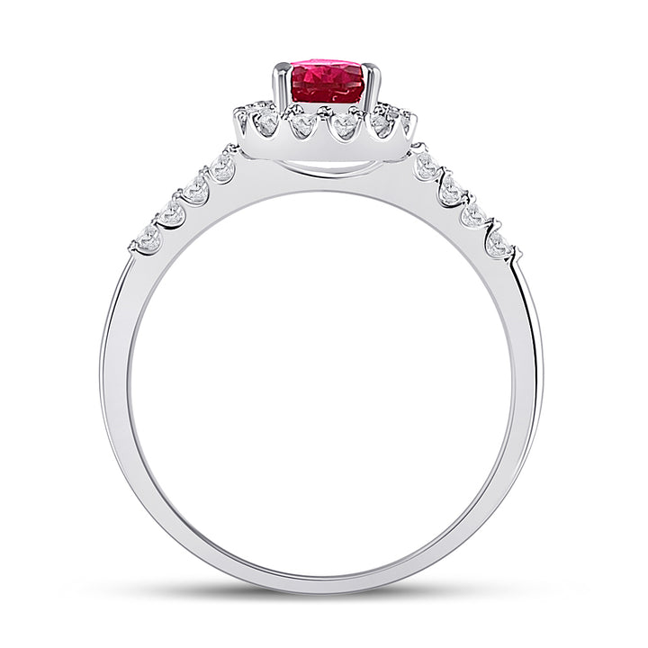 10kt White Gold Womens Pear Lab-Created Ruby Solitaire Diamond Frame  Ring 1-1/5 Cttw