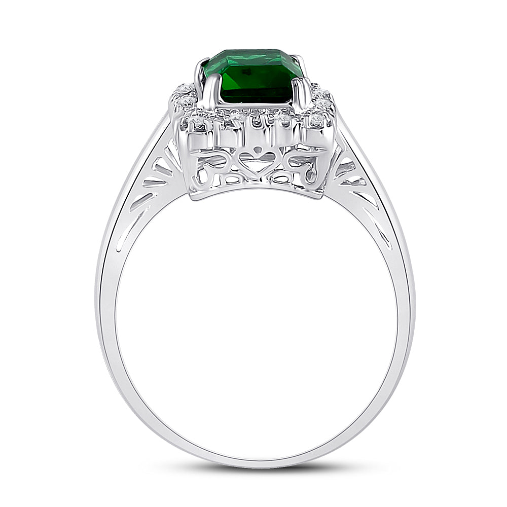 10kt White Gold Womens Emerald Lab-Created Emerald Solitaire Ring 1-4/5 Cttw