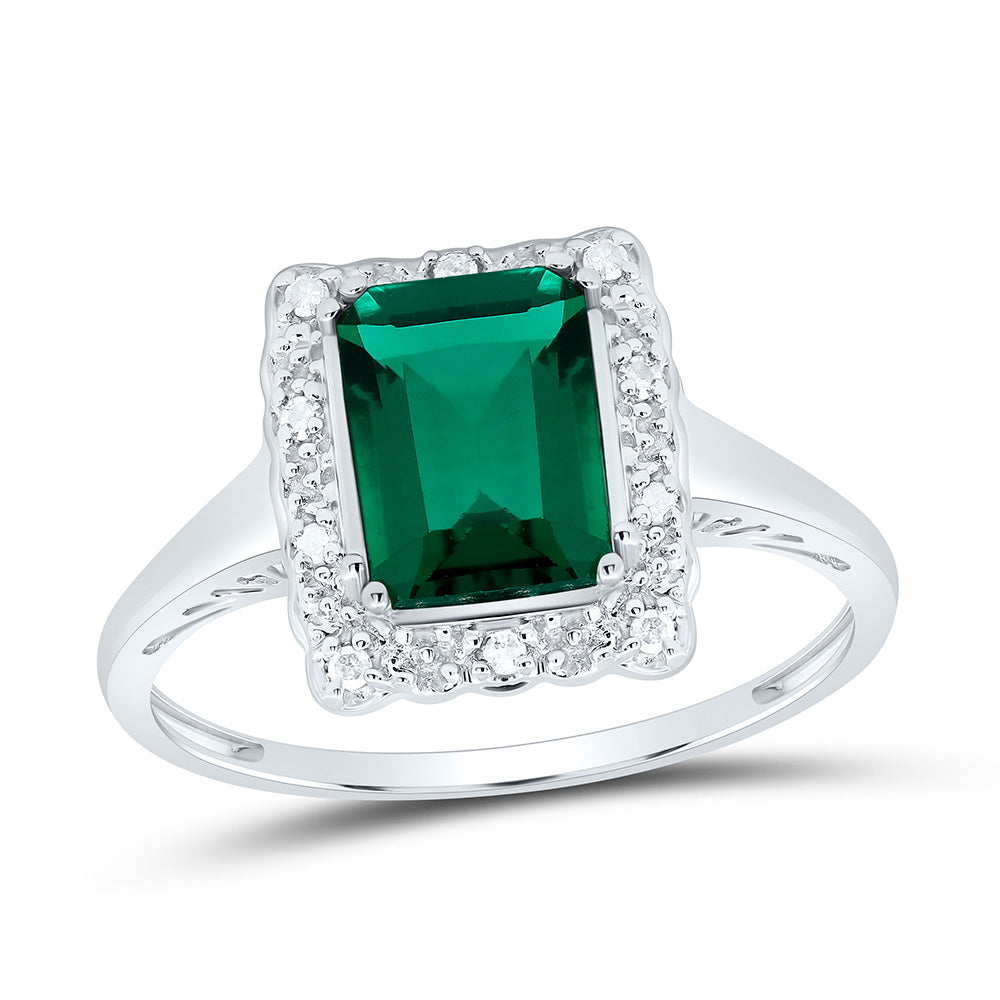 10kt White Gold Womens Emerald Lab-Created Emerald Solitaire Ring 1-4/5 Cttw