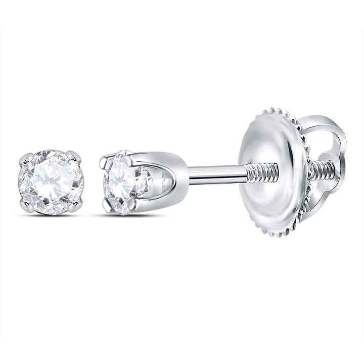 14kt White Gold Girls Infant Round Diamond Solitaire Stud Earrings 1/12 Cttw