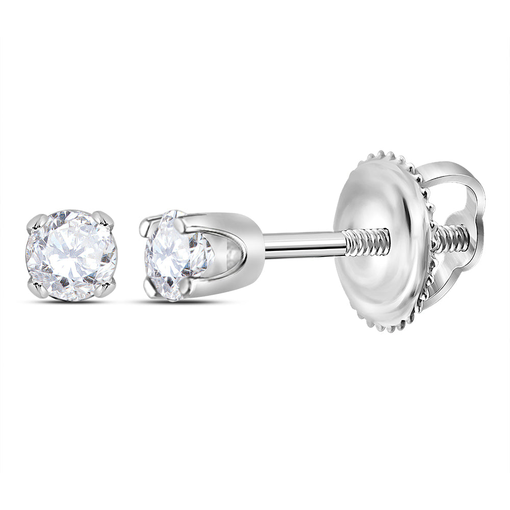 14kt White Gold Girls Infant Round Diamond Solitaire Stud Earrings 1/12 Cttw