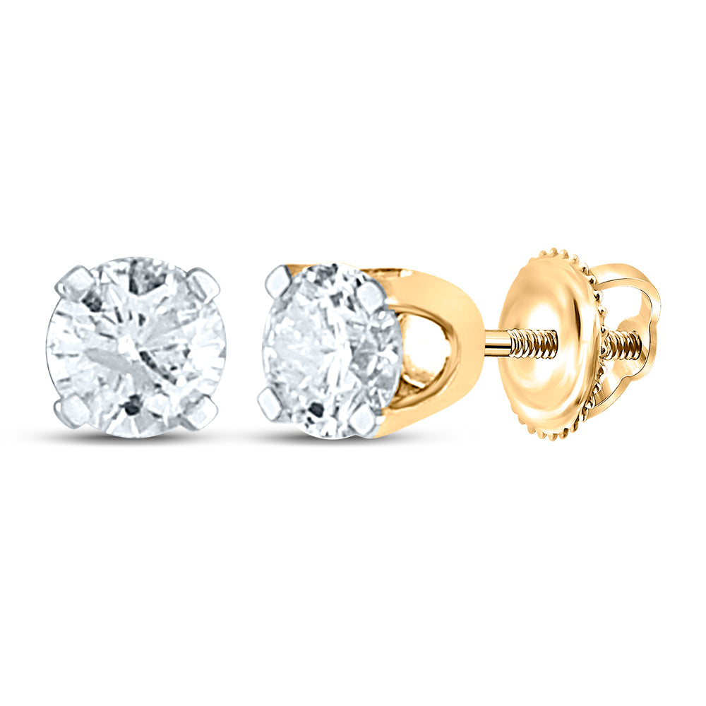 14kt Yellow Gold Unisex Round Diamond Solitaire Stud Earrings 7/8 Cttw