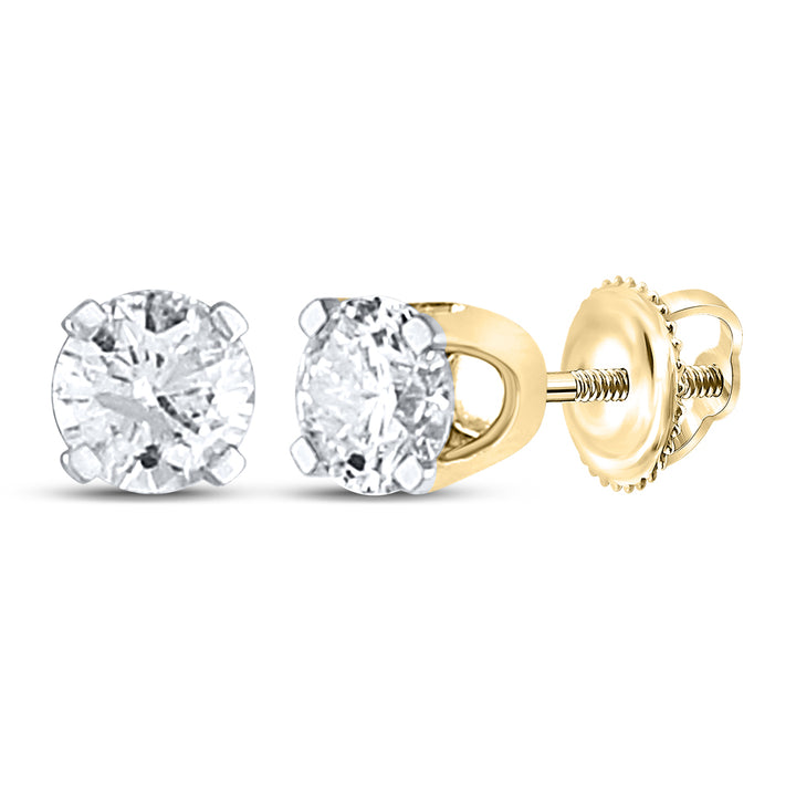 14kt Yellow Gold Unisex Round Diamond Solitaire Stud Earrings 1/2 Cttw