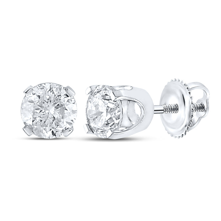 14kt White Gold Unisex Round Diamond Solitaire Stud Earrings 1-1/2 Cttw